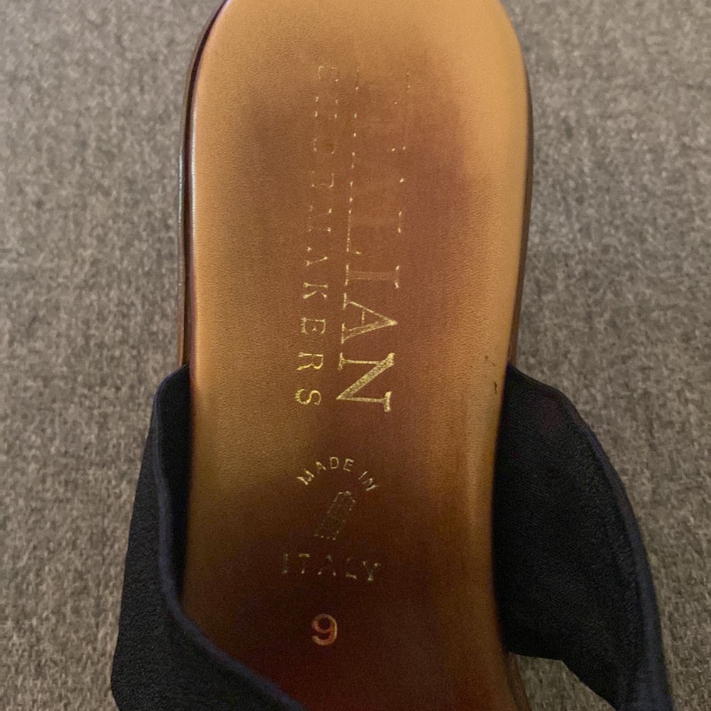 Italian Shoemakers Black Nylon Brass And Leather Wedge Sandal Womens Size 9 - Picture 12 of 15